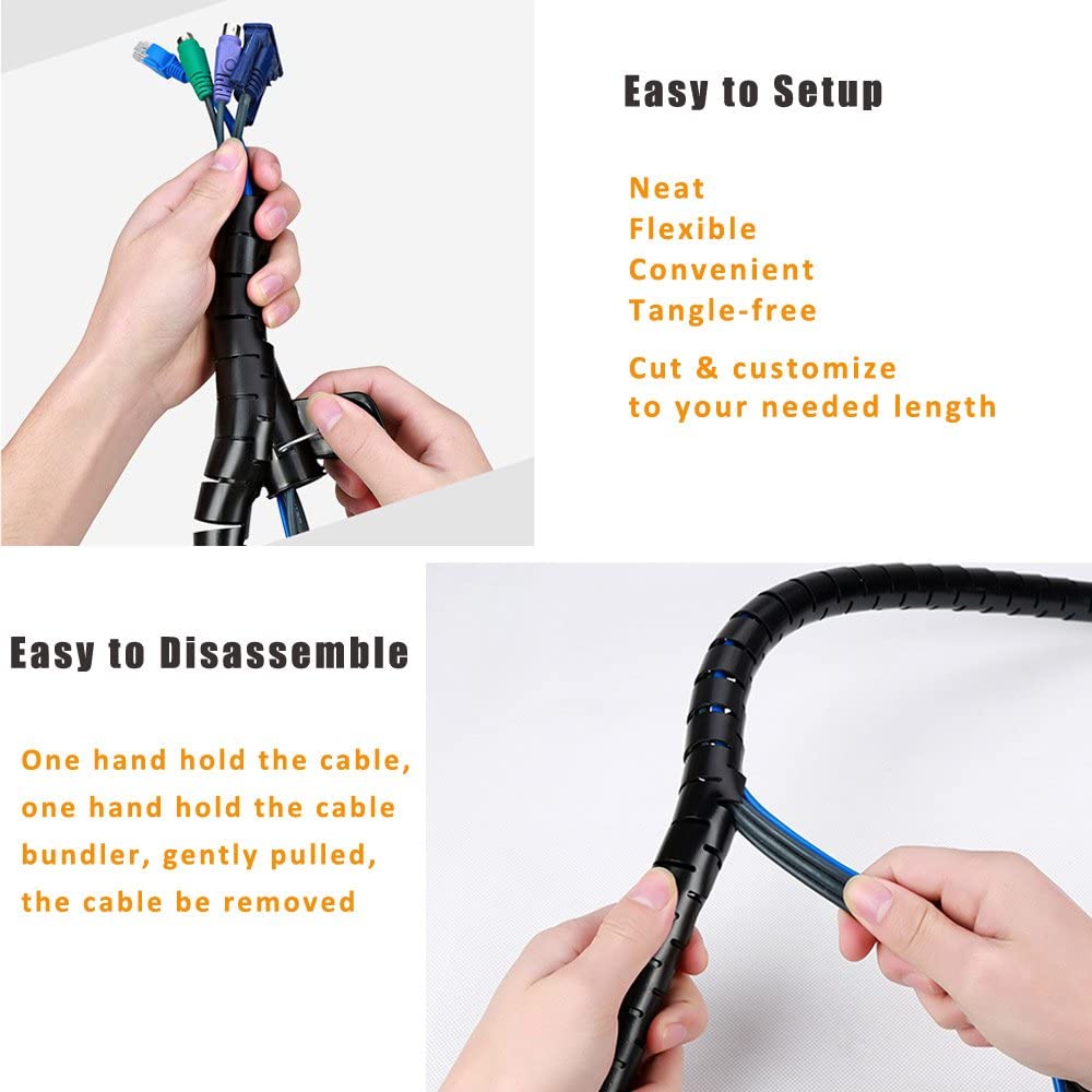Cable Bundler Organizer Flexible & Expandable Cable Management Sleeve Coiled Tube Cable Collector- Dia. 22 mm, 100 cm Length
