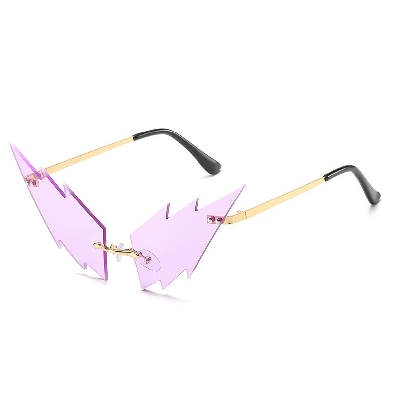 Rijden Bril Vrouwen Frameloze Lightning Vorm Lens Kleine Populaire Zonnebril Kleur Lightning Grappige Bril: purple
