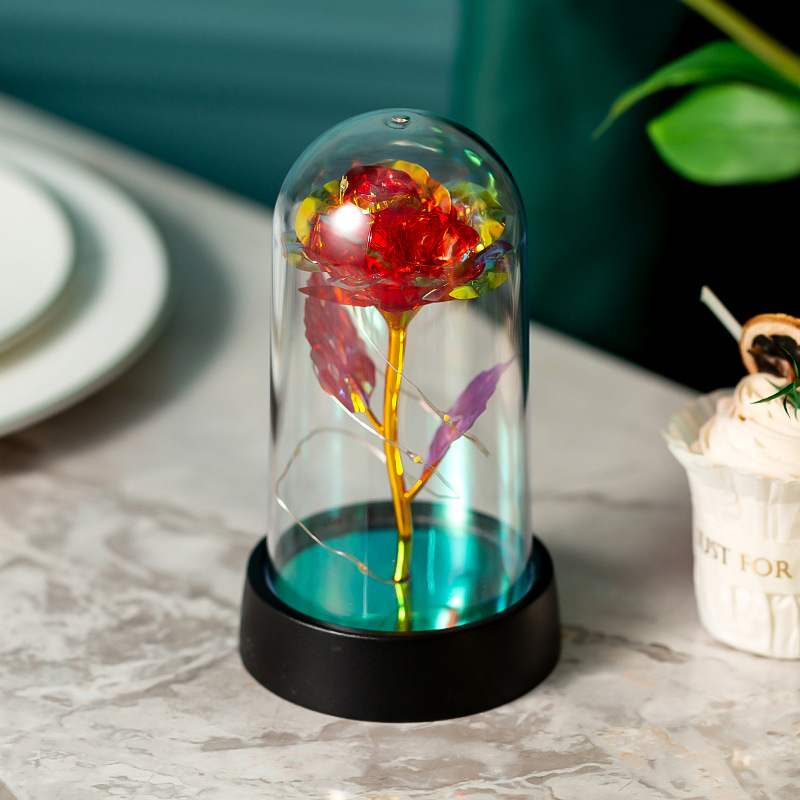 Galakserose kunstige blomster nattlys evig blomst glassdeksel ledet evig blomsterlampe valentinsdag bryllupsfest: Marineblå