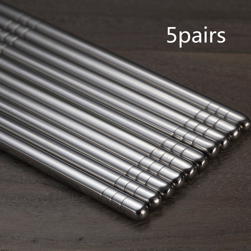 Non-slip Stainless Steel Chop Sticks Set Reusable chopstick holder Food sticks for sushi 1 Pairs Chinese Metal Chopsticks: 5pairs