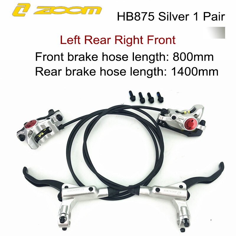 ZOOM HB-875 Mountain Bike hydrauliczny hamulec tarczowy przód i tył 800mm/1400mm hamulec rowerowy MTB ciśnienie oleju zacisk hamulcowy: Silver 1 Set