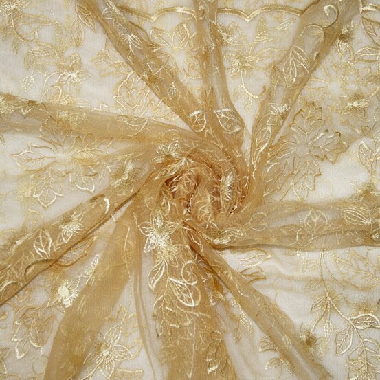 3 meter guldblomst broderet mesh tyl stof tilbehør til gør-det-selv bryllup tutu kjole: 3 yards