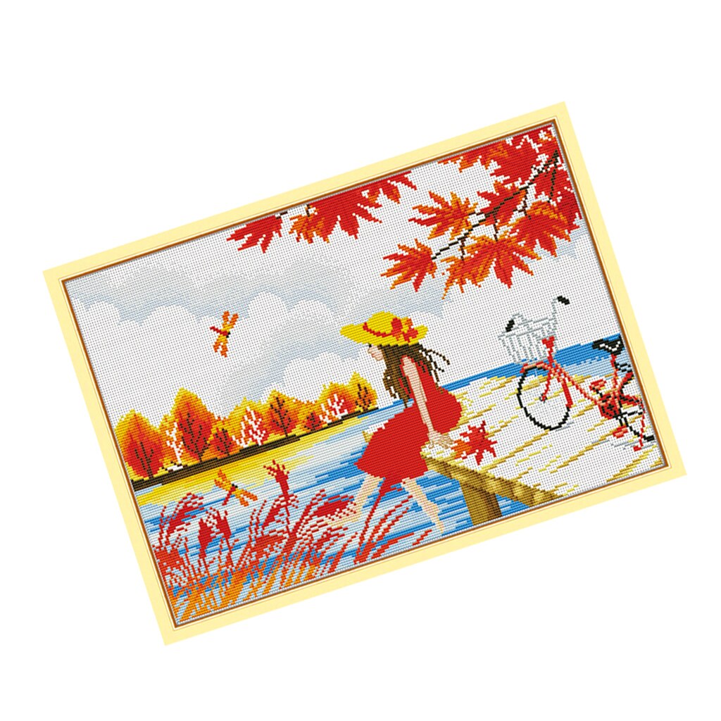 Stamped &amp; Counted Cross Stitch Kit Embroidery Crafts - Autumn Girl