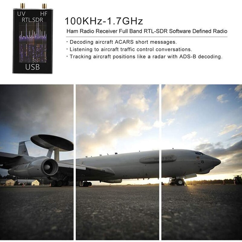 Ham Radio Receiver 100KHz-1.7GHz Full Band UV HF RTL-SDR USB Tuner Receiver USB Dongle with RTL2832U R820T2 Ham Radio RTL SDR