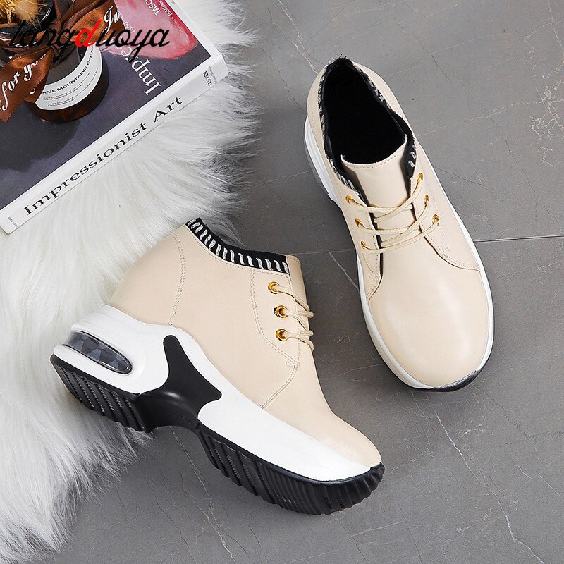 Platform Sneakers Zwart Verborgen Sleehak Casual Schoenen Voorjaar Vrouwen Lift High-Hakken Laarzen Vrouwen Sneakers 8 Cm hakken