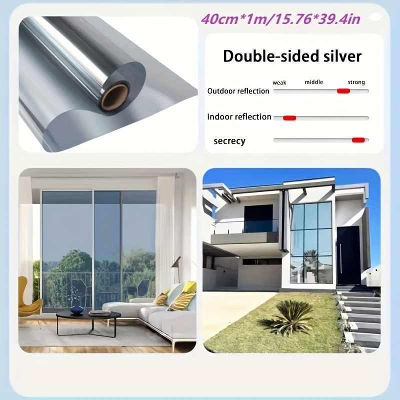 1 rulle värmeisoleringsfilm, insynsskydd, solskydd, fönsterfilm, uv-skydd, ljusblockerande, genomskinlig film: Silver-