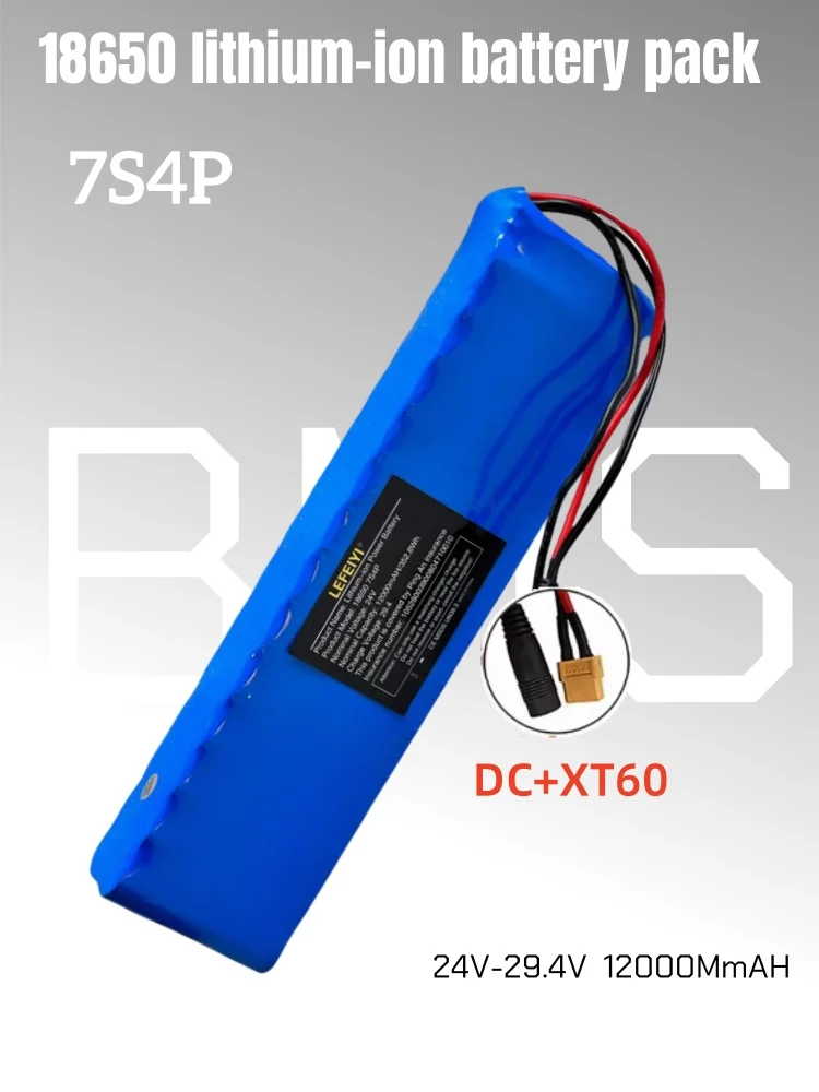 24 V 12000 mAh 18650 7S4P Li-Ionen-Akku 25,2 V, geeignet für den Batteriewechsel von 29,4 V Elektrorollern: Rosa