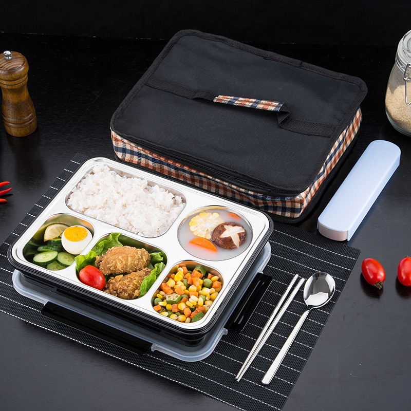 Stainless Steel Lunch Box Containers with Compartments Leakproof Bento Box Food Container with Tableware