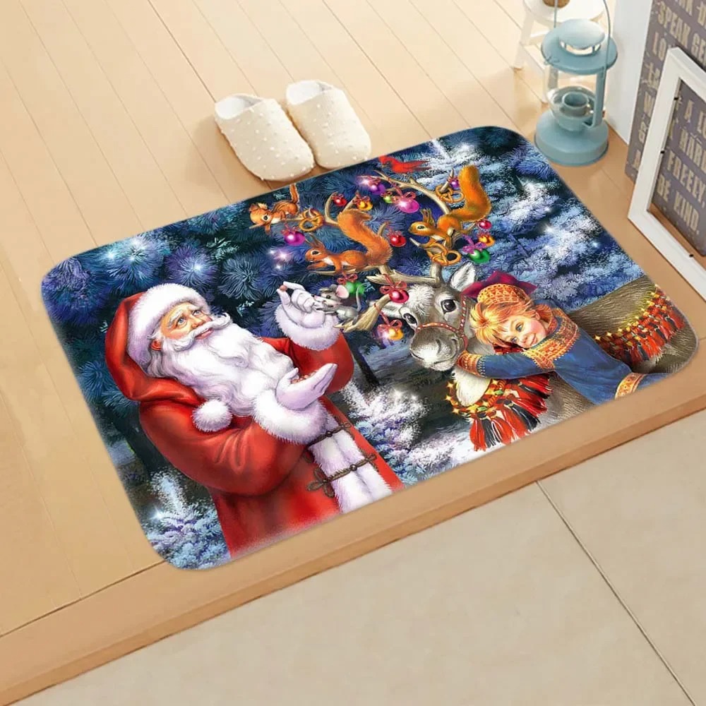 Christmas Kitchen Floor Mats Home Decoration Entrance Door Mat Bedroom Bedside Living Room Carpet Bathroom Non-slip Foot Mat: 1000mmx1000mm / Blue
