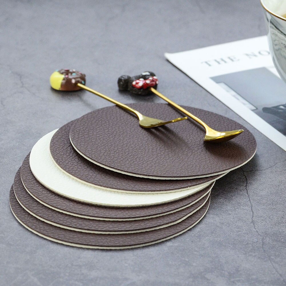 6 st pu läder glasunderlägg kopp matta dubbel färg glasunderlägg dukat bord bordstablett kaffe te pad dryck hållare heminredning