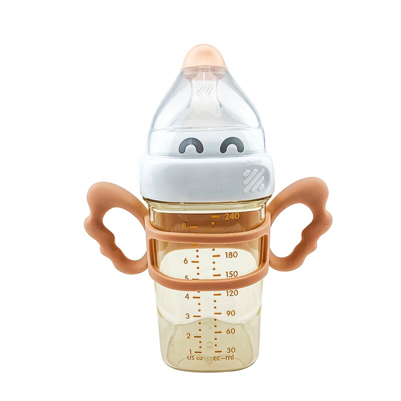 ins Singapore hegen baby bottle with silicone handle 150ml and 240ml safe and harmless ppsu square feeding bottle: Orange 240ml