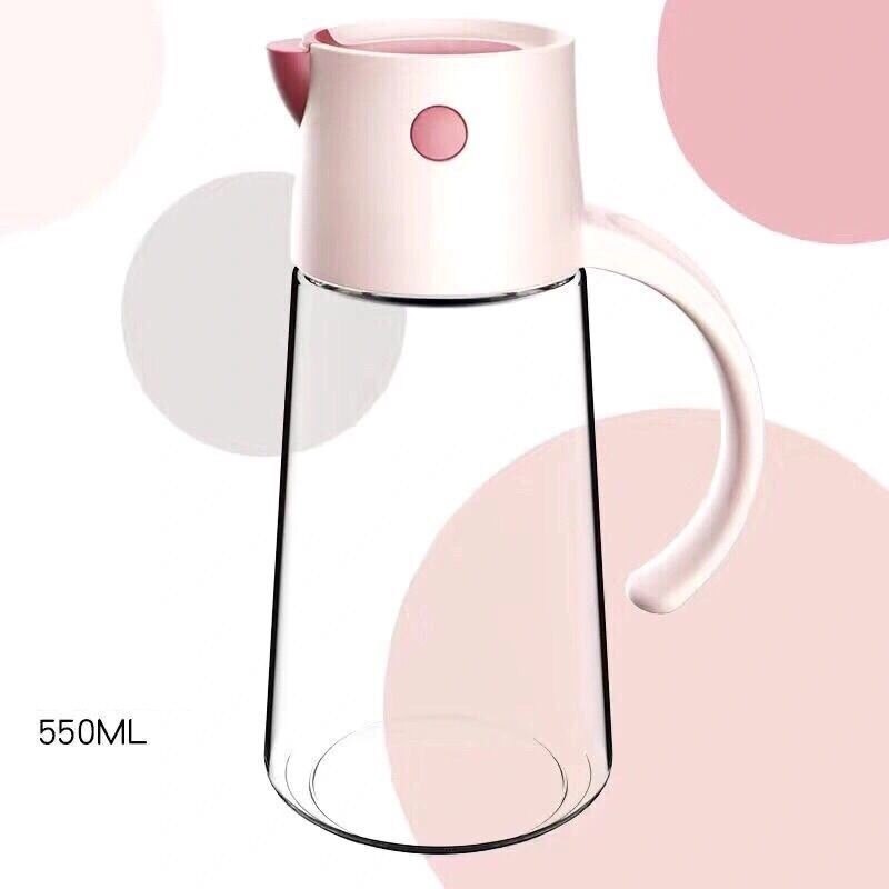 Kitchen Vinegar Jug Glass Oil Jug Dispenser Automatic Opening Household Bottle Oil and Vinegar Honey Olive Oil Container: 550ML Pink
