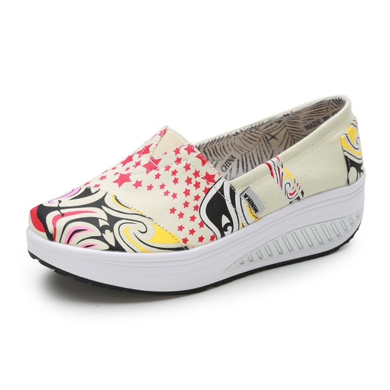 Canvas Breathable Women Toning Shoes Wedges Height Increased Loss Weight Swing Shoes Low Wedges Massage Shoes AA11011