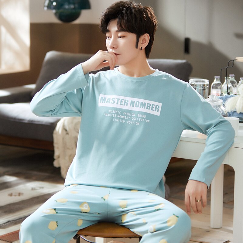 Größe M-3XL Frauen und Männer Schlafanzug Paar Pyjama einstellen Zitrone Nachtwäsche Baumwolle Herbst Langarm Homewear Salon Schlafanzug Femme