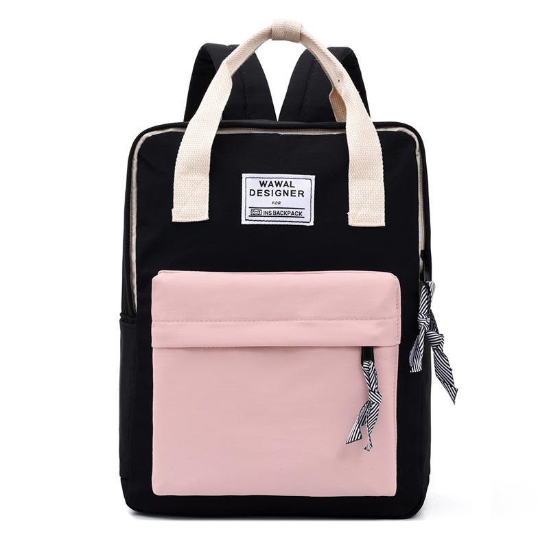 Casual Backpack Canvas Women Backpacks Korean Travel Shoulder Bags Student Primary School Bags For Teenage Girls: Black