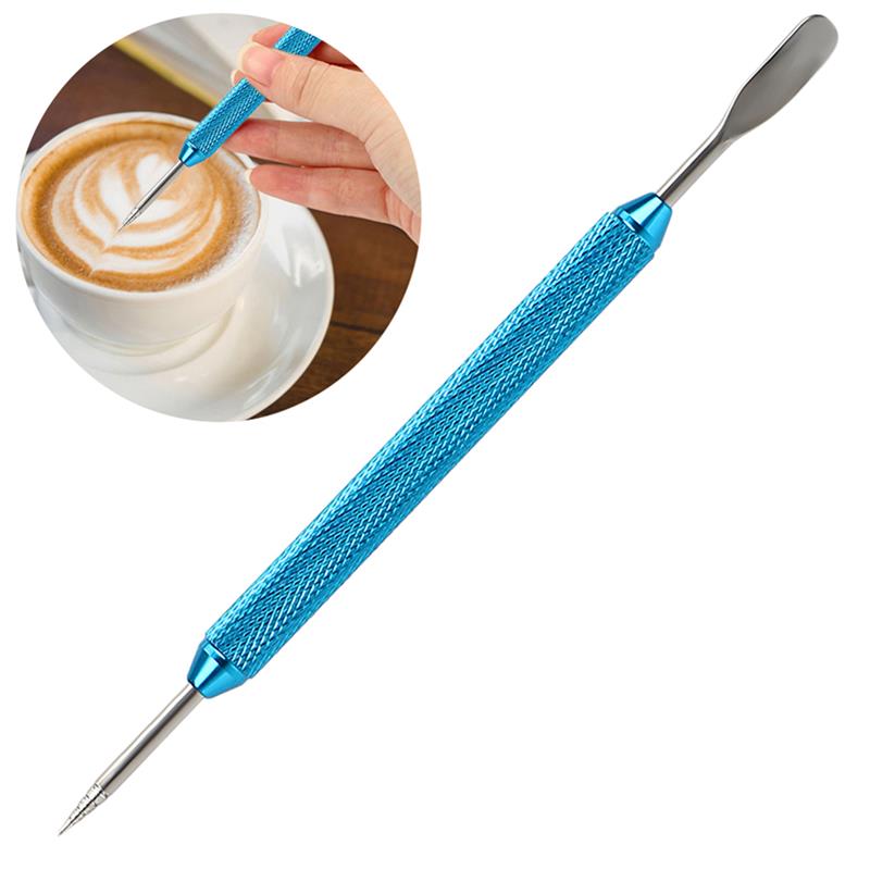 1pc kaffe kunst nål rustfrit stål skridsikker kaffe udskåret nål kaffe kunst pen kaffe dekoration værktøj tilbehør: Blå