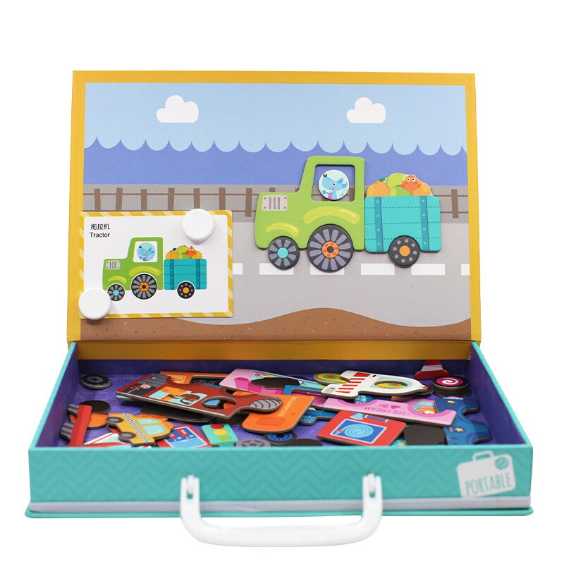 Kids Magnetic Puzzle Jigsaw Traffic Change Face Game Double-Sided Drawing Board Baby Early Education Toys For Children