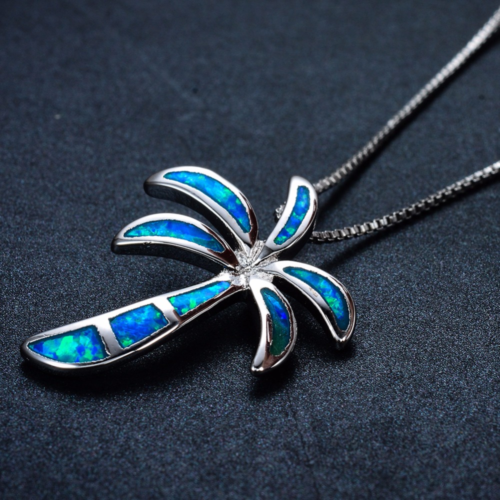 Lusso 925 Sterling Silver Blue Opal Albero di Cocco Del Collare Collier Collane Per Le Donne Gioelleria Raffinata E Alla Moda Regali 2018