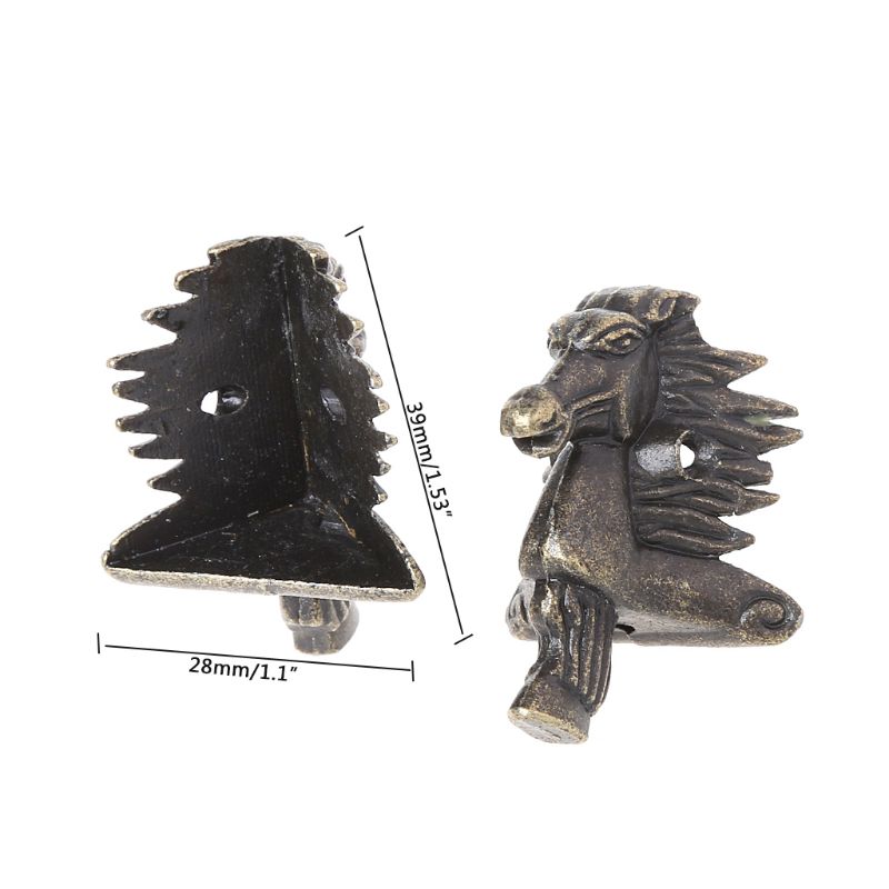 10 stuks zinklegering antieke bronzen paardenhoofd doos houten kist hoekbeschermer