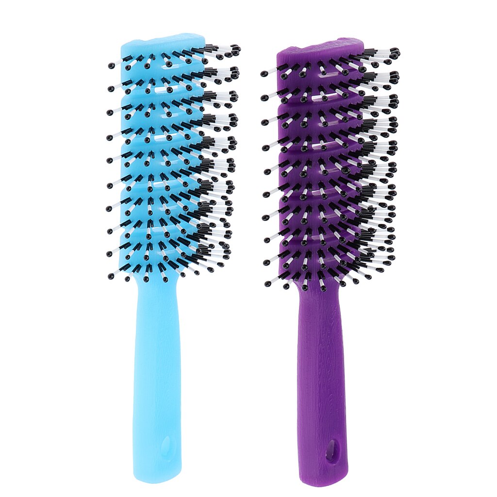 Cepillos de pelo con ventilación antiestática púrpura y azul para extensiones de cabello y pelucas