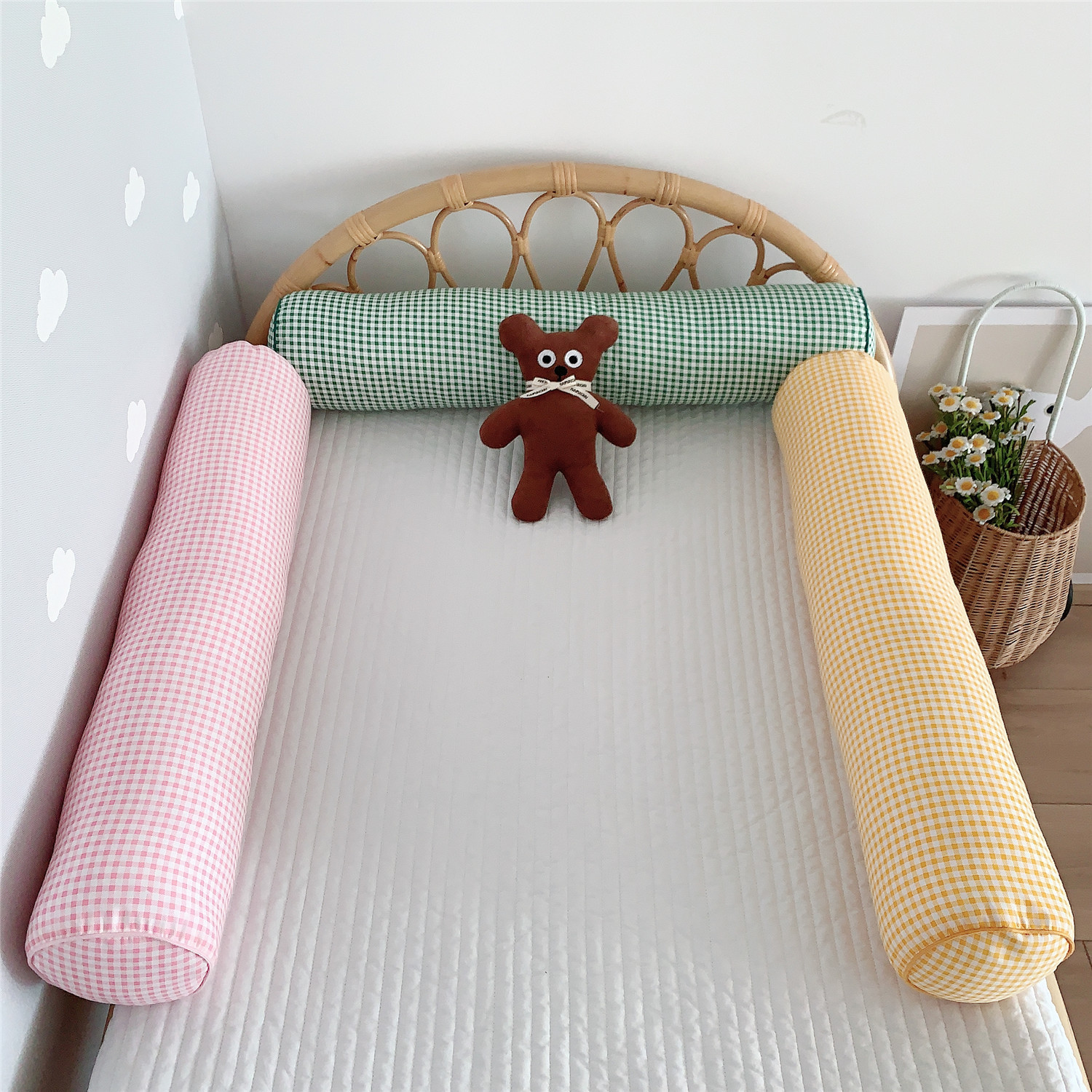 Pare-choc de lit à carreaux en coton pour bébés, épais et doux, protection de berceau pour enfants, coussin de lit, sécurité, Rail latéral, décor de chambre d&#39;enfants