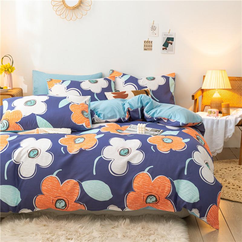 Blue Bedding Set,200x200 Duvet Cover Set With Pillowcase,220x240 Quilt Cover,Orange Daisy Pattern King Size Blanket Cover