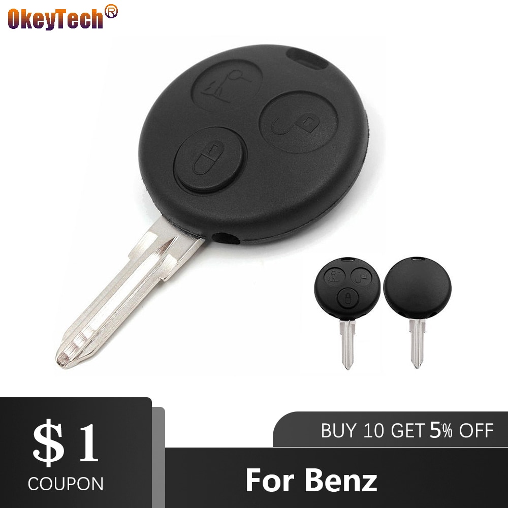 OkeyTech Replacement Car key For Mercedes Benz SMART Fortwo 450 Forfour Roadster Case 3 Button Blank Blade Remote Key Shell Fob