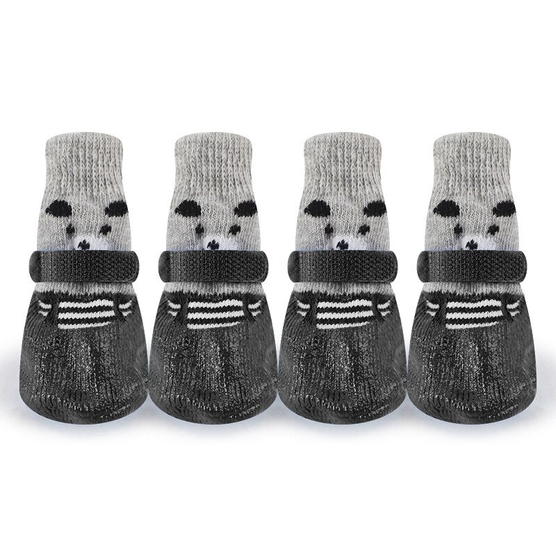 4pcs/Set Waterproof Non-slip Pet Dog Shoes Cotton Rubber Dog Rain Snow Boot Sock for Puppy Large Small Cats Dogs Pet Accessories: Black / L