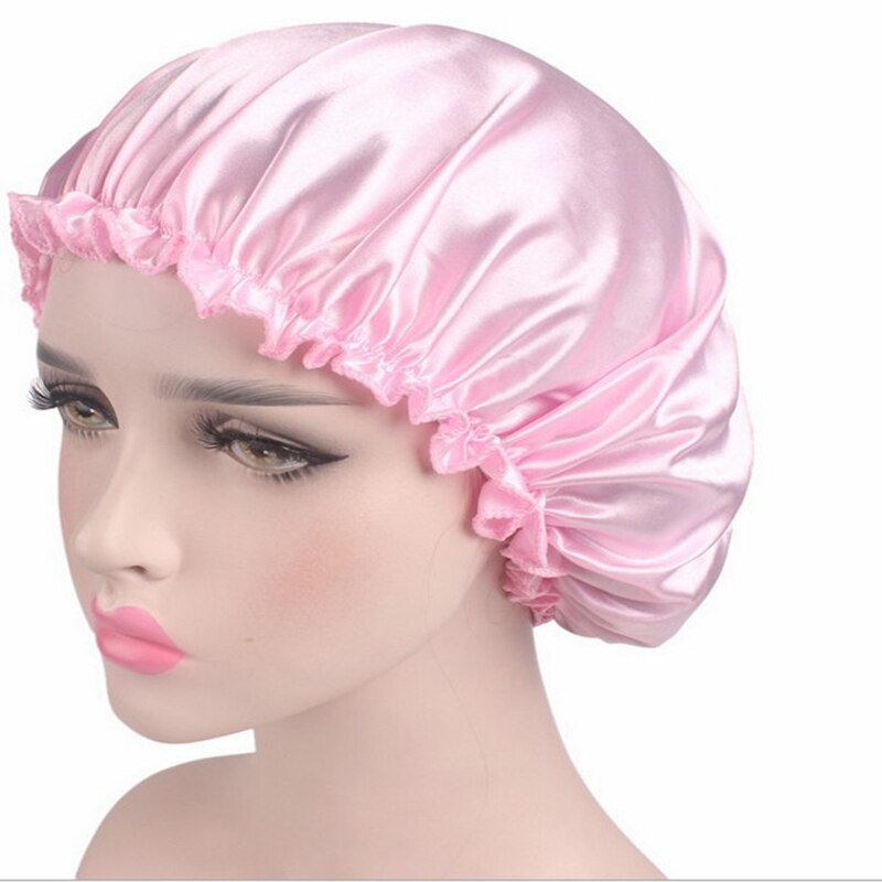 Adult Shower Caps Women Satin Night Sleep Cap Hair Bonnet Hat Silk Head Cover Wide Elastic Band Adult Shower Caps