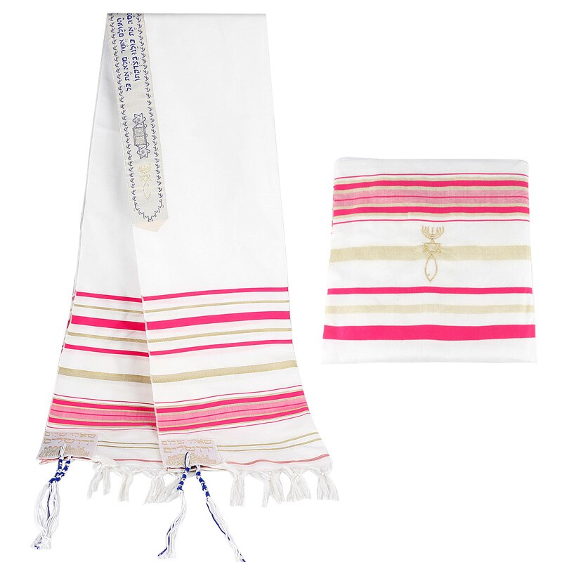 5 Colors Messianic Jewish Israel Tallit Prayer Shawl Scarfs with Talis Bag for Men Women 180*50cm: Pink
