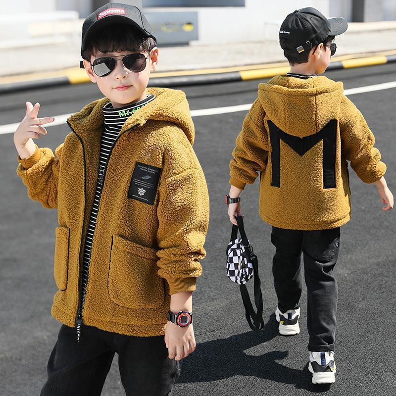 Para meninos outono e inverno 2022 nova escola de ensino médio roupas infantis primavera e outono roupas de pelúcia grosso casaco de moda estrangeira