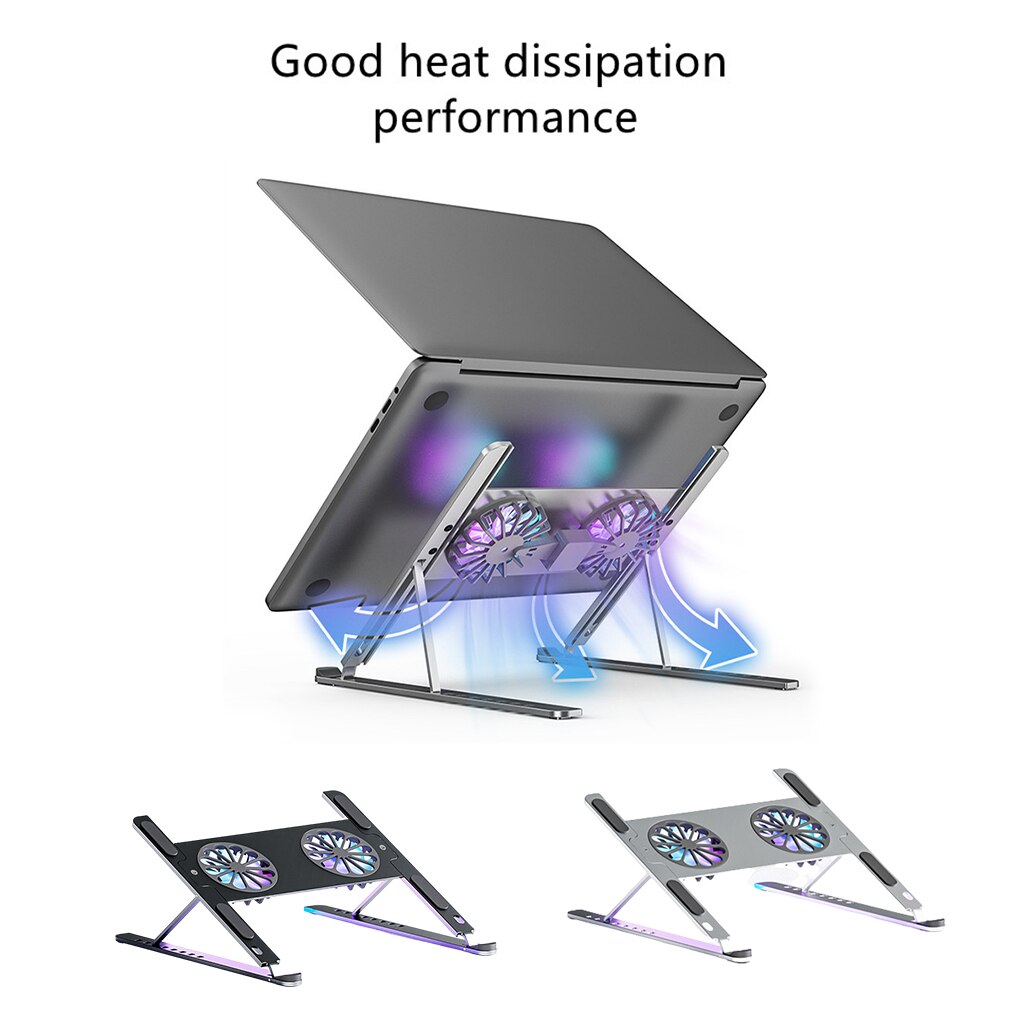 RGB Light Laptop Stand Cooling Fan Gaming Laptop Stand Aluminum Foldable Cooler for Notebook Laptop Macbook Adjustable Holder