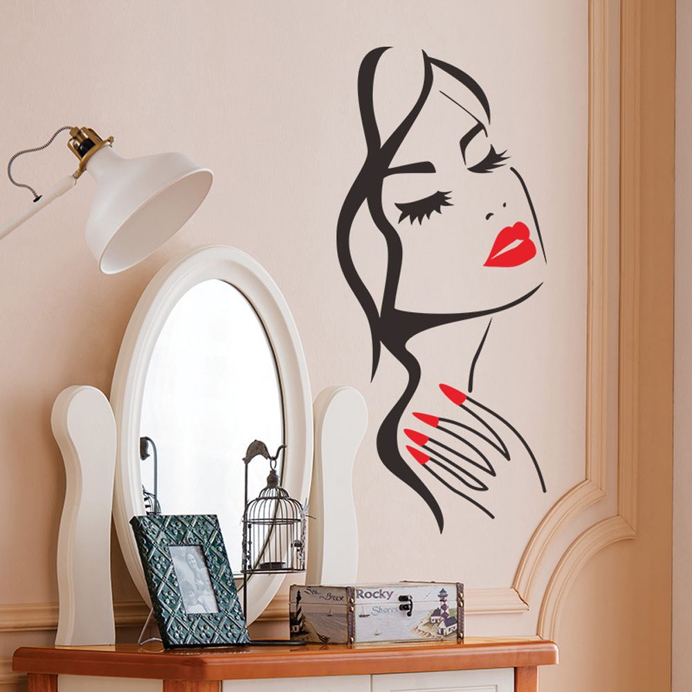 Schoonheidssalon Muurstickers Hand Manicure Nail Salon Mooie Meisje Gezicht Muurtattoo Art Posters Woonkamer Home Decoratie