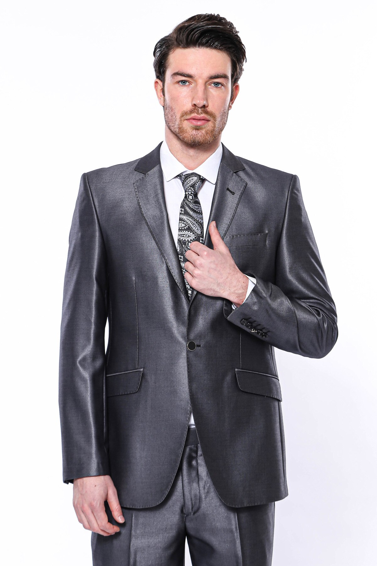 Plain Glossy Smoked Slim Fit Suit Wessi