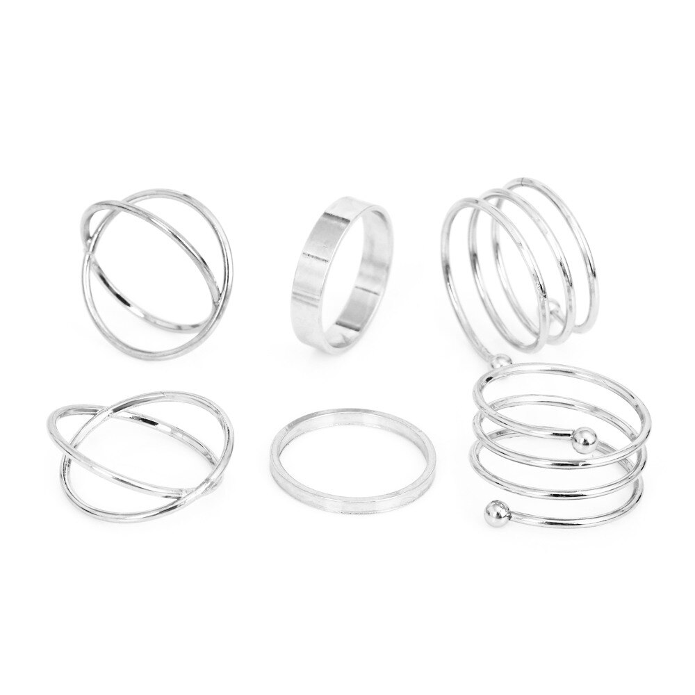 KISSWIFE Heißer Einzigartige Ring Set Punk Gold Farbe Knuckle Ringe für frauen Finger Ring 6 PCS Ring Set Beste: Silver