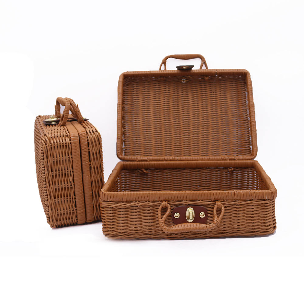 Cesta de almacenamiento Vintage de mimbre, caja de almacenamiento de mimbre, cesta de la colada de mimbre de plástico compuesto de polipropileno de 26X18X10CM