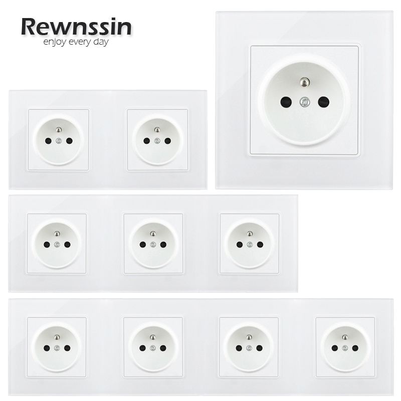 Wall Power Socket French Socket Plug Living Room Socket Single/Double/Triple/Quadruple Socket White Crystal Glass Panel