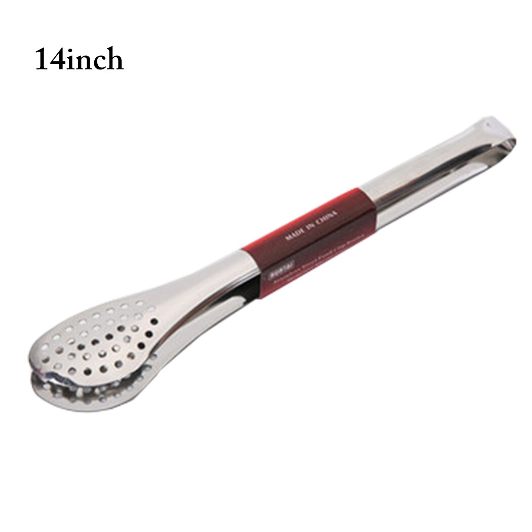 1PCS 5/7/9/12/14 inch Stainless Steel Kitchen Tongs Hollow-out Heavy Duty Barbecue Tongs Food Tongs Salad BBQ Tongs Clip: Silver 14inch