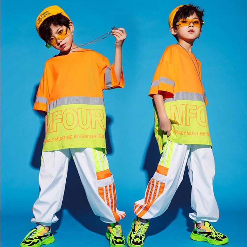 Kids Wedstrijden Hip Hop Dansen Outfits Oversize T-shirt Dance Jogger Broek Jazz Dans Slijtage Kostuums Kleding Voor Jongens Meisjes