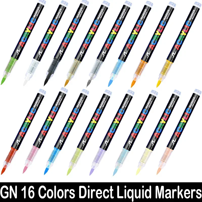 16 Farben direkt flüssiger Acryl-Markierung stift wasserdichter Stift weiche Bürsten feder für Glas Stein Metall Glas Kunst liefert Briefpapier