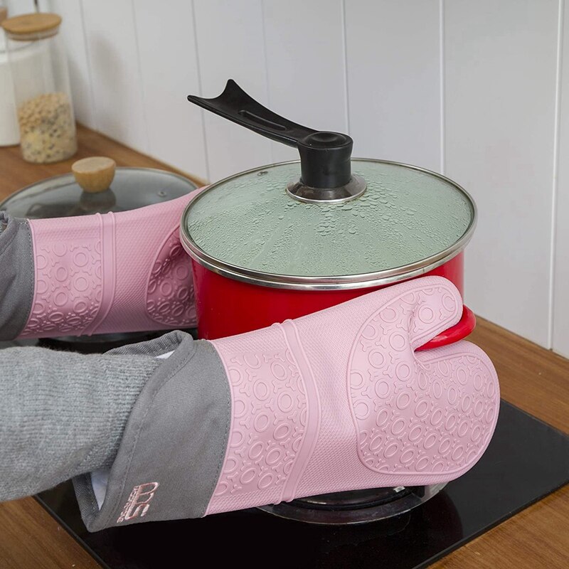2 Stuks Roze Oven Handschoenen Siliconen Ovenwanten Hittebestendig Koken Handschoenen Bakken Magnetron Handschoenen