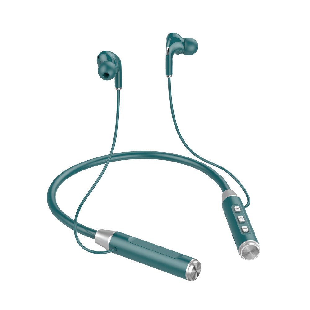 ultra-long battery life hanging neck bluetooth earphone wireless in-ear neck hanging magnetic sports bluetooth headphones: green