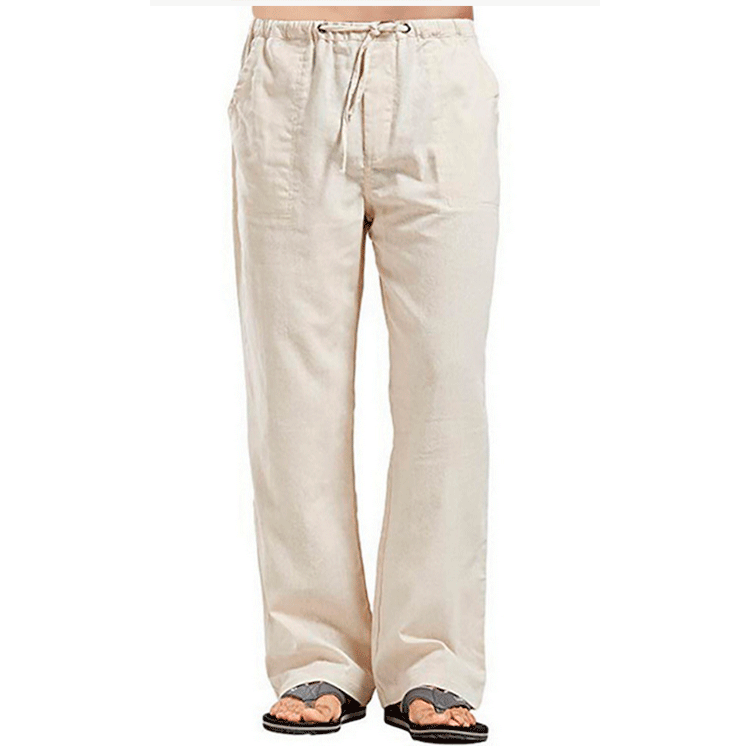 Heren katoenen linnen broek zomer effen kleur ademende linnen broek mannelijke casual elastische taille fitnessbroek: S / Khaki