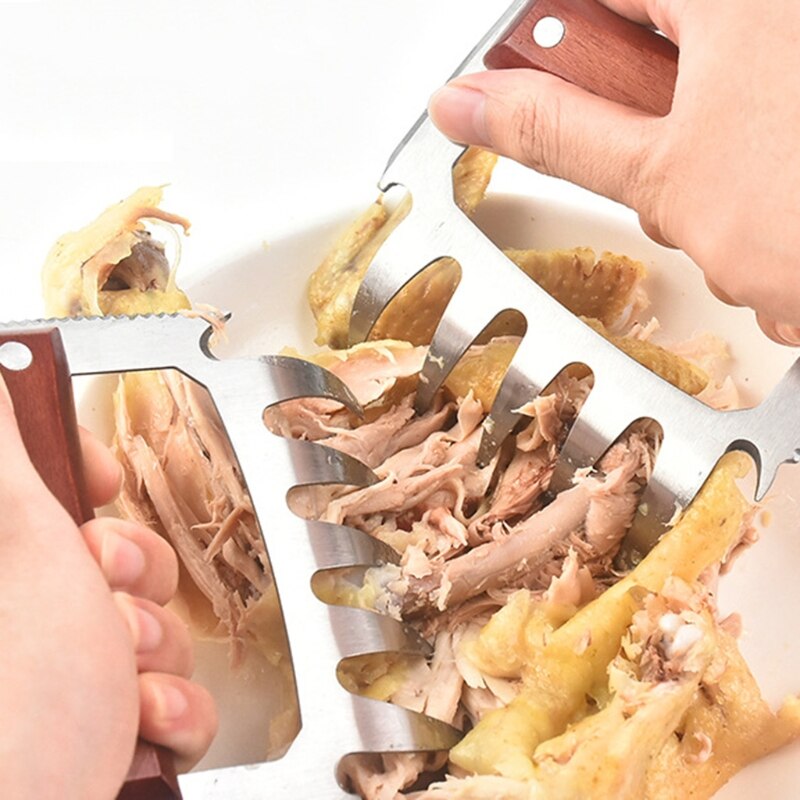 Meat Shredder Claws Multifunctional BBQ Meat Cutter Stainless Steel Wooden Handle Bear Claws Turkey Chicken Claws for Shredding