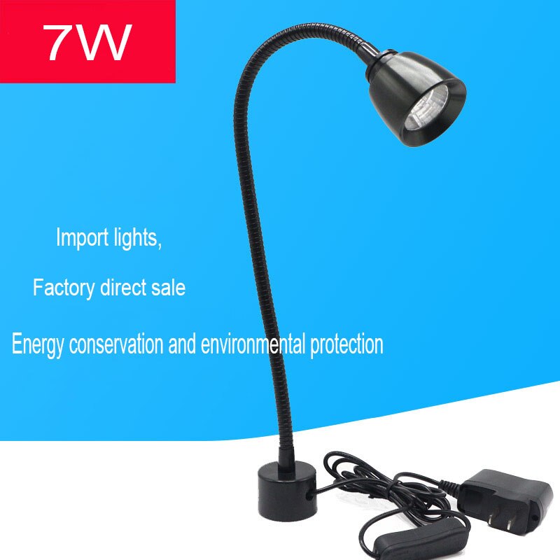 7w 220v justerbare led cnc arbejdslys maskine drejebænk værktøjslampe fleksibel svanehals led symaskine lys med magnetisk base