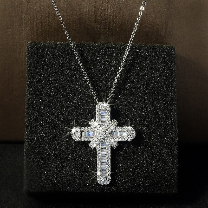 Colar de prata esterlina diamante cruz pingente natal zircônia prata 925 jóias bijoux femme bizuteria pingentes para mulher