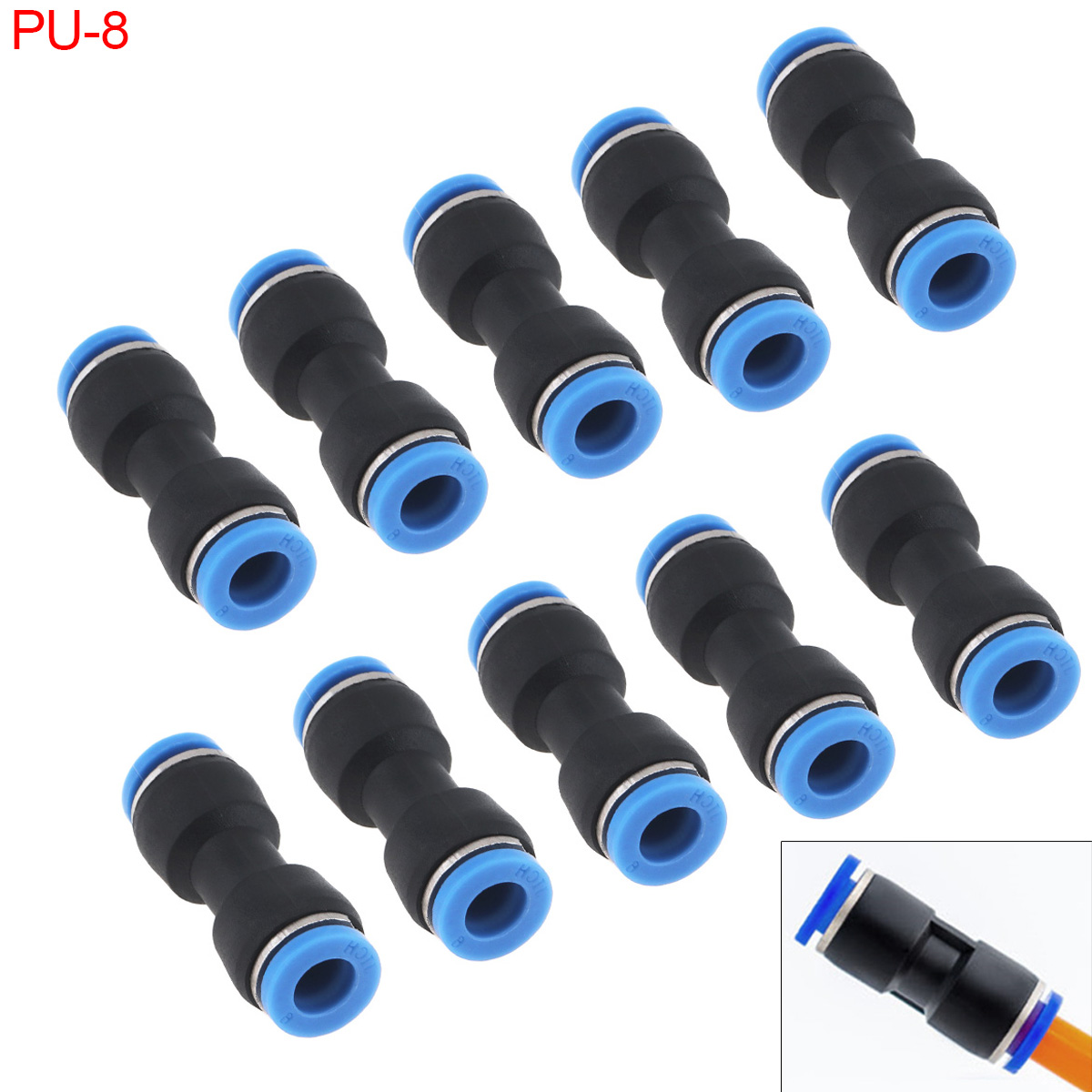 Conector de tubo neumático, accesorios rápidos de aire, acoplador de manguera de empuje de agua, 10 piezas, 4mm, 6mm, 8mm, 12mm, 14mm: Azul