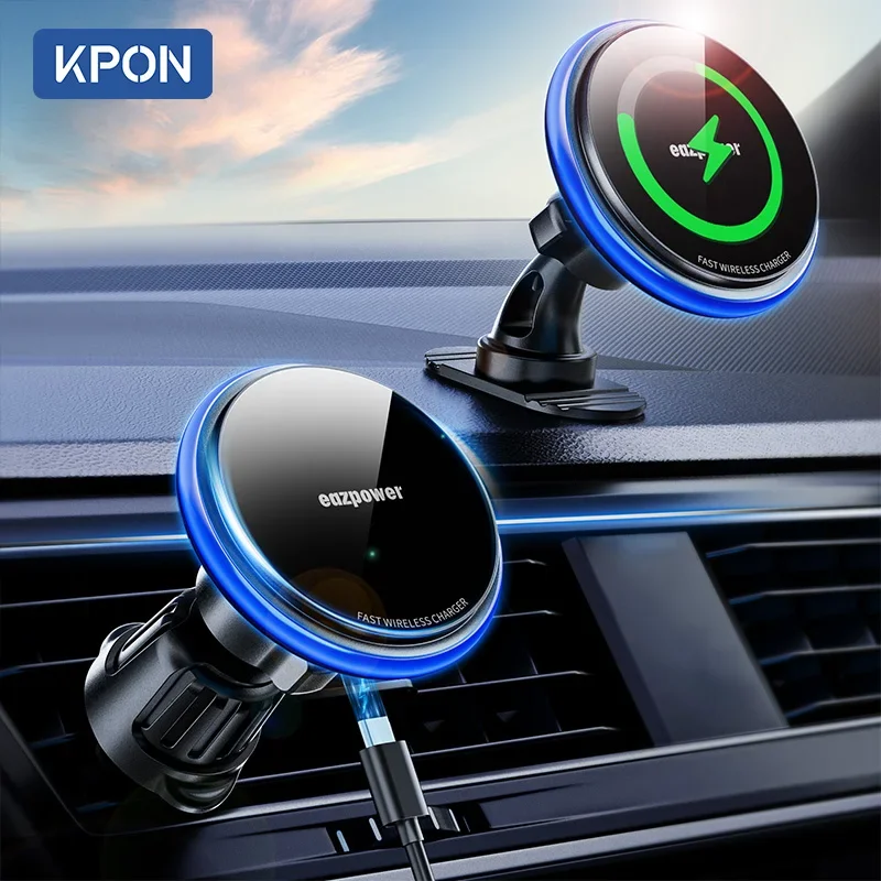 KPON magnetische autotelefoonhouder Draadloos opladen Verstelbaar 360° ° 15W ontluchter universeel voor iPhone 14 15 16 smartphonestandaard