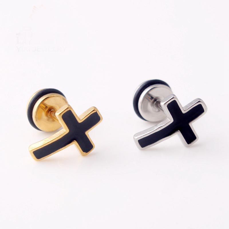 High Grade Stainless Steel Stud Earrings Anime Cross For Women Girls Geometric Ear Jewelry Birthday 2pieces