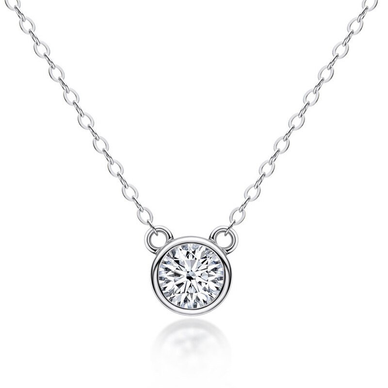 Oevas 100% 925 sterling silber halskette mit echtem 1 karat moissanit-anhänger in der farbe d, funkelnder, eleganter schmuck für damen, ideal für hochzeiten und andere festliche anlässe: Silber